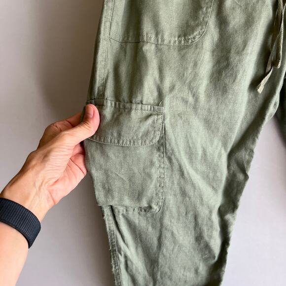 Green Linen Ankle Pant by Rachel Zoe Elastic Waist Cargo Pant Casual Summer S - Picture 5 of 9